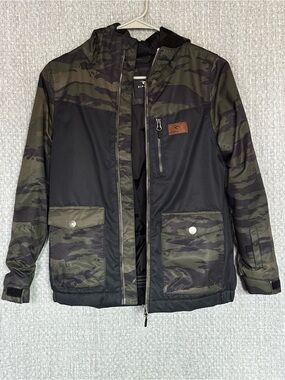Rip Curl Boys Size 10 Camo Black Hooded Jacket Full Zip Utility Surf